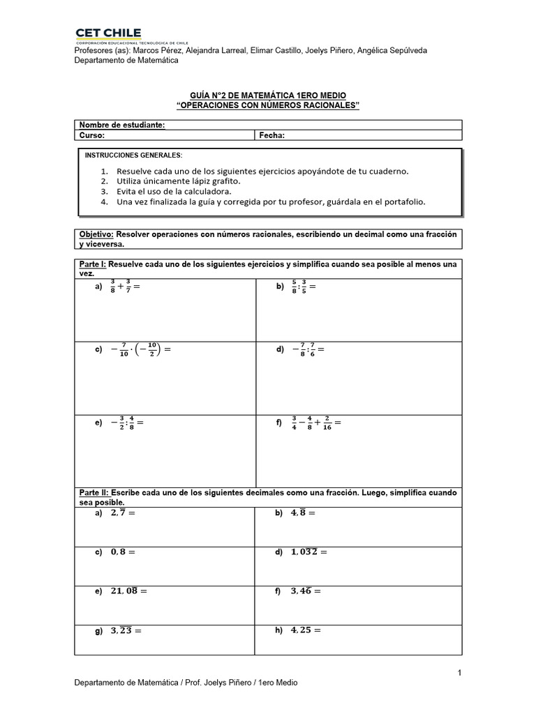 Clase 10 y 11 Clase 8 Guía N°2 1ero de Ejercicios | PDF | Número ...