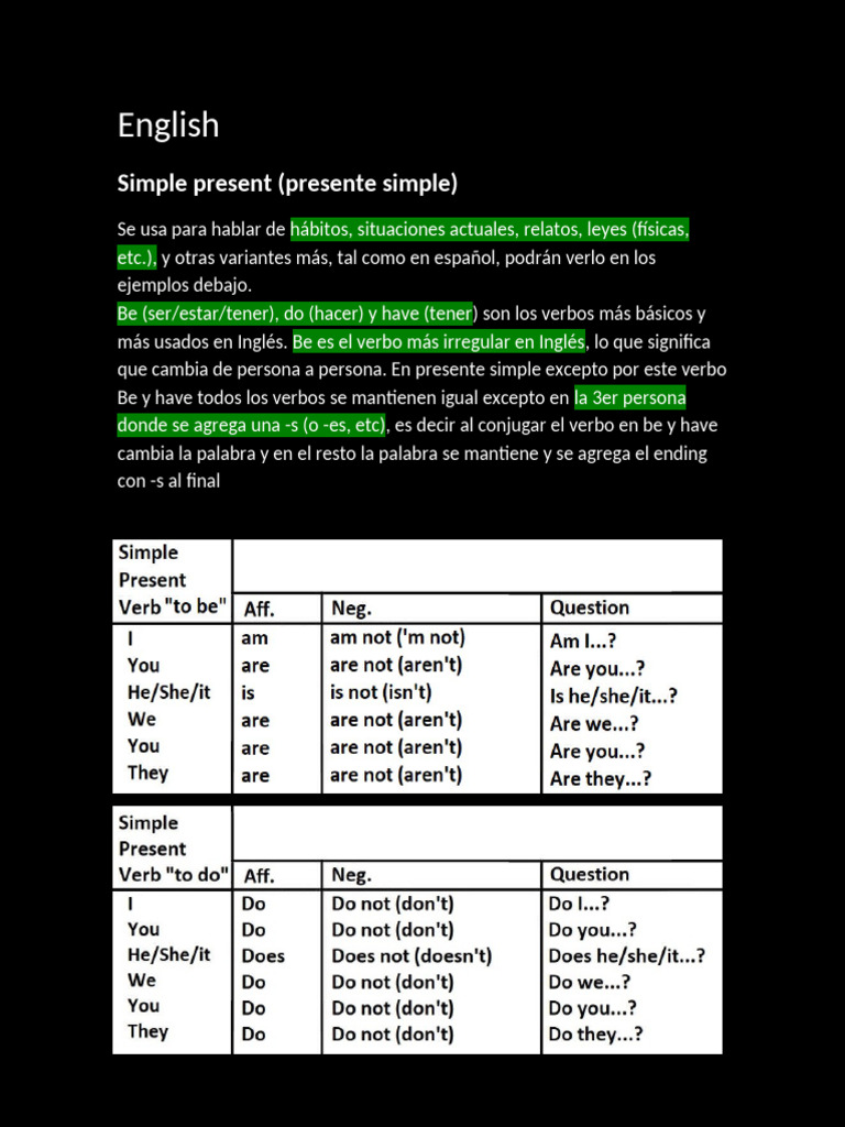 Uso del Presente Simple en Inglés | PDF | Verbo | Morfología