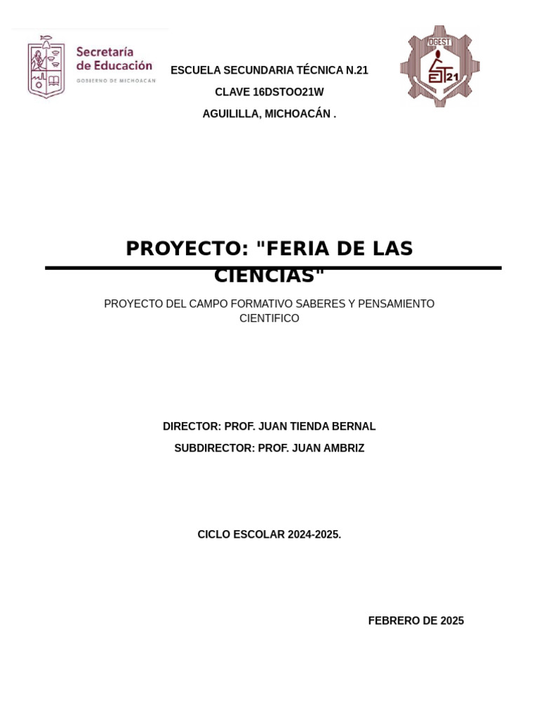 Proyecto Feria de Las Ciencias | PDF | Escuelas | Enseñando