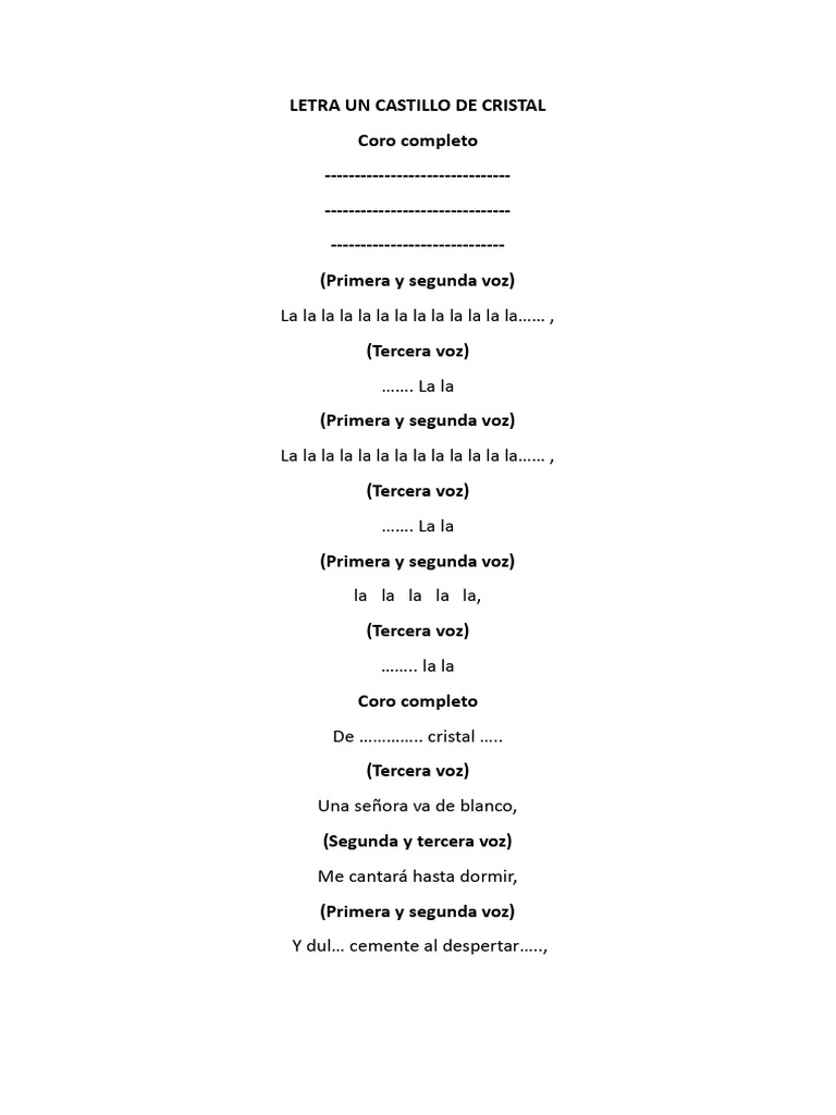 Letra Un Castillo de Cristal Coro Completo | PDF