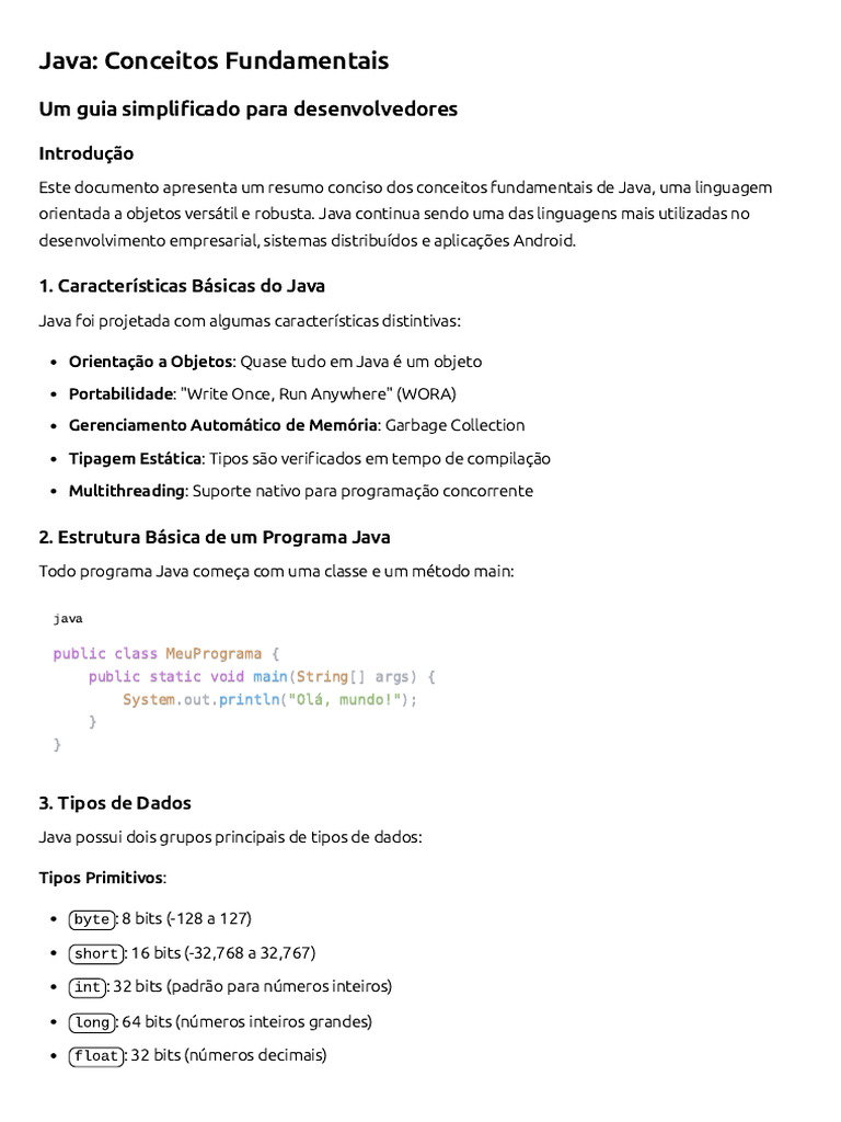 Conceitos Fundamentais de Java | PDF | Java (linguagem de programação ...