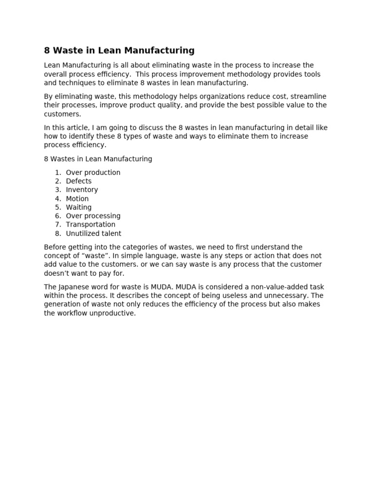 8 Waste in Manufacturing | PDF
