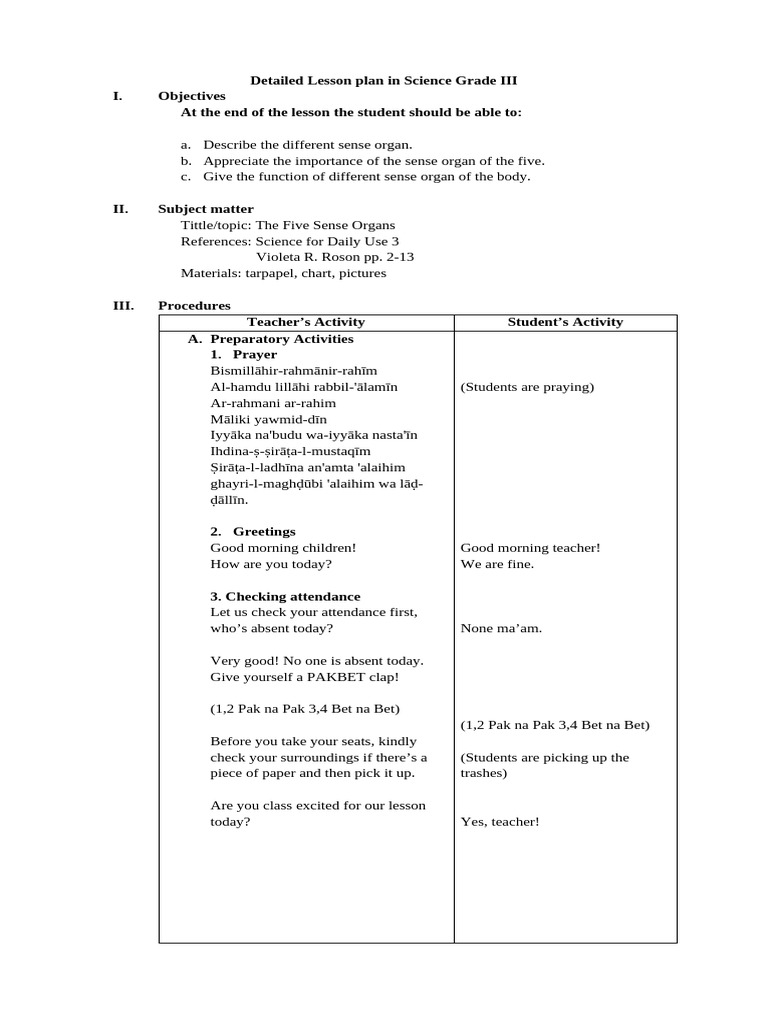 Grade III Science Lesson: Five Senses | PDF | Senses | Odor