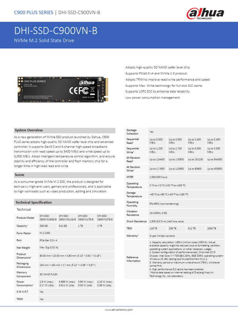 DHI-SSD C900 Plus Series Overview | PDF | Solid State Drive | Flash Memory