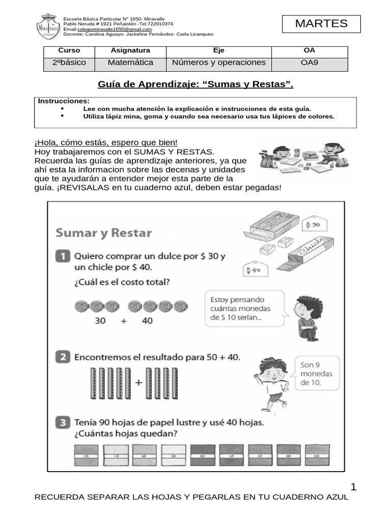 Guía de Sumas y Restas para 2° Básico | PDF