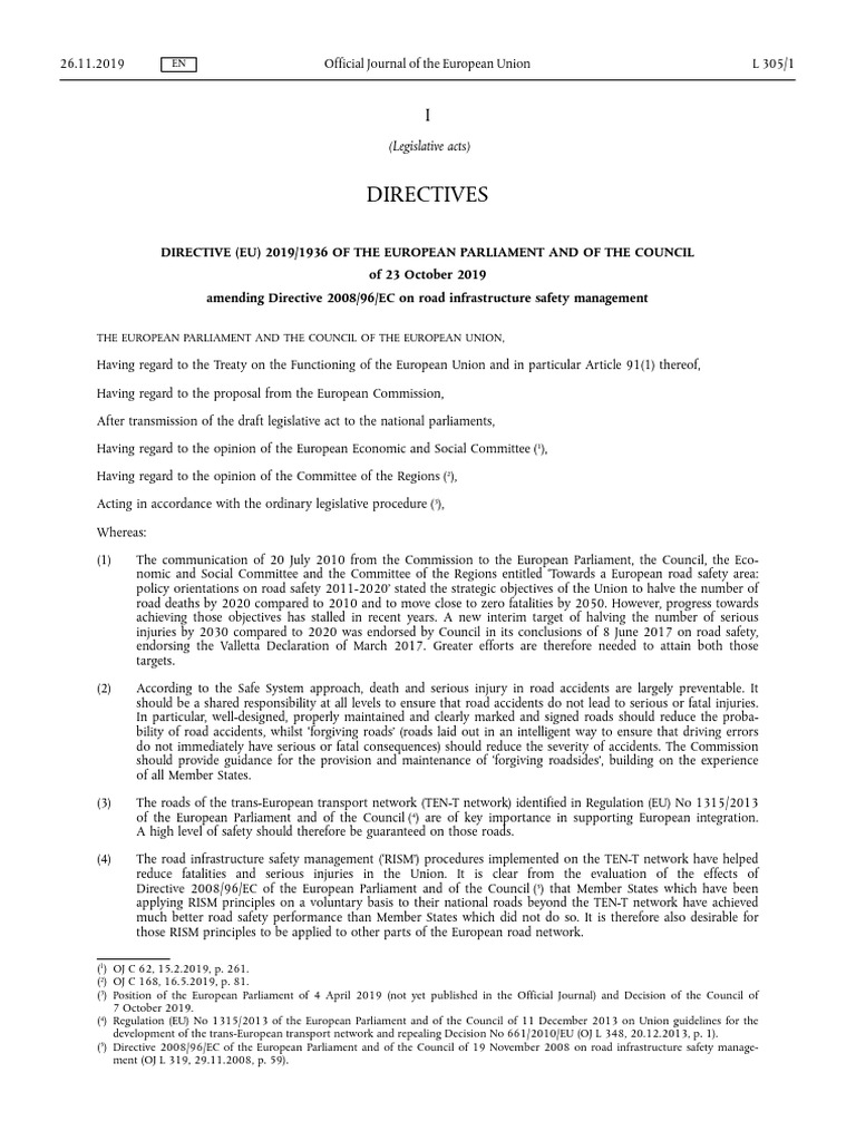 EU Directive on Road Safety Management | PDF | Intersection (Road) | Road