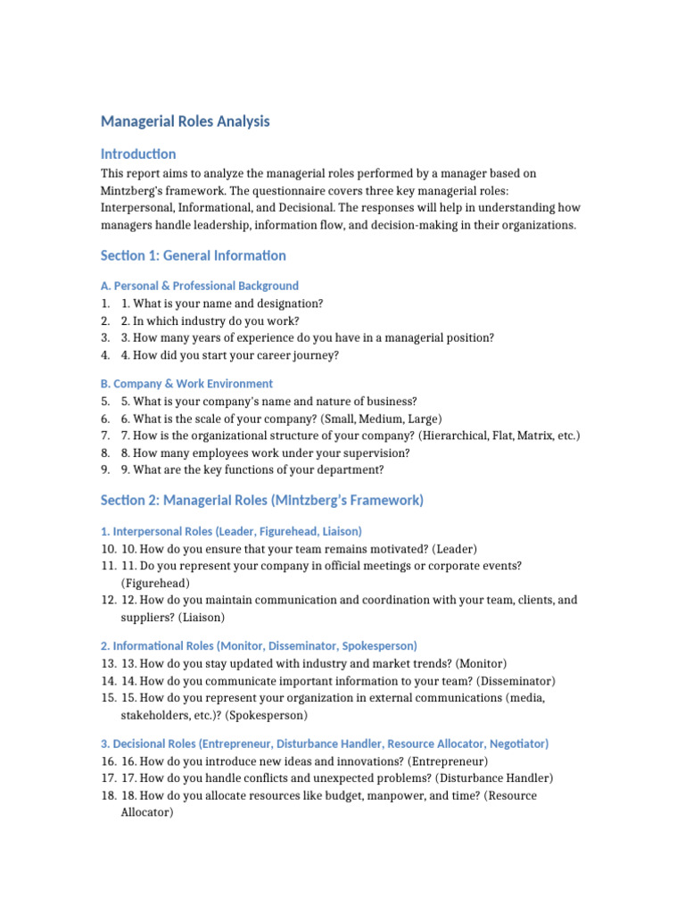 Managerial Roles Analysis Report | PDF