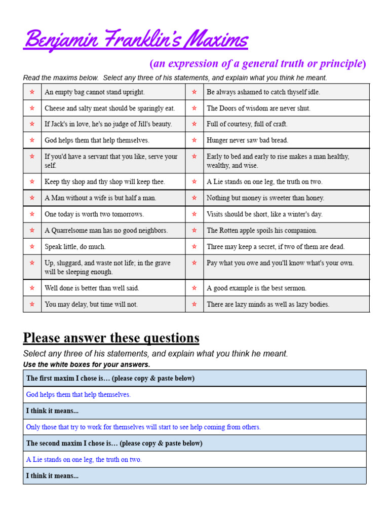 Franklin's Maxims Explained | PDF
