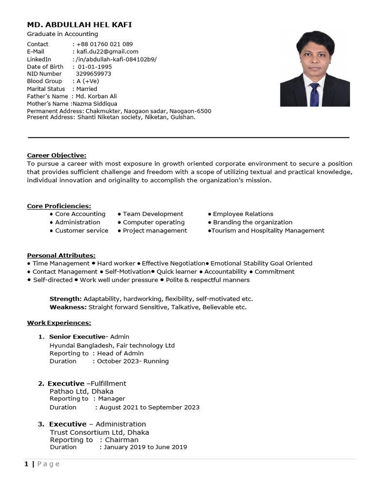 MD Abdullah Hel Kafi's Resume | PDF