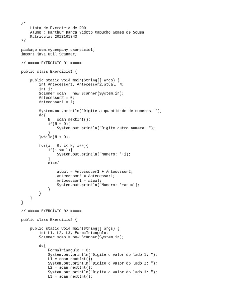 Exercícios de POO em Java | PDF | Java (linguagem de programação ...