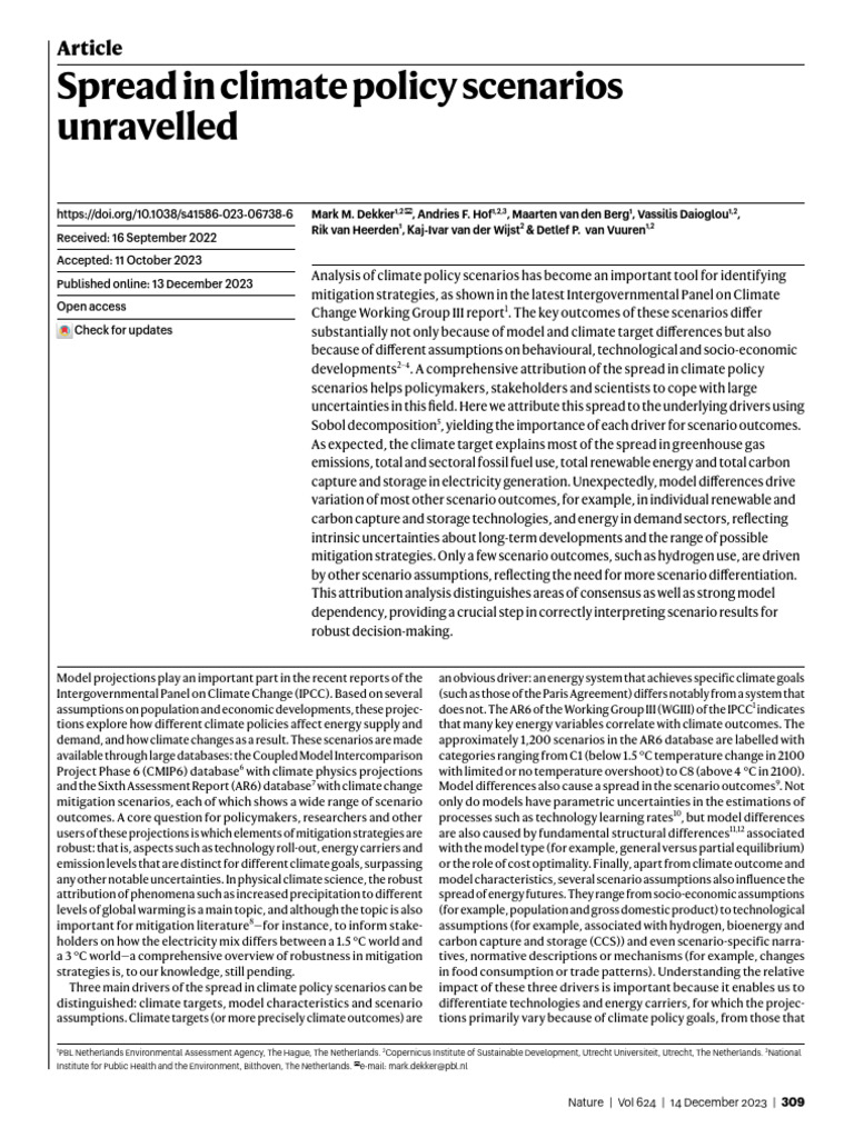 Spread in Climate Policy Scenarios Unravelled | PDF | Climate Change ...