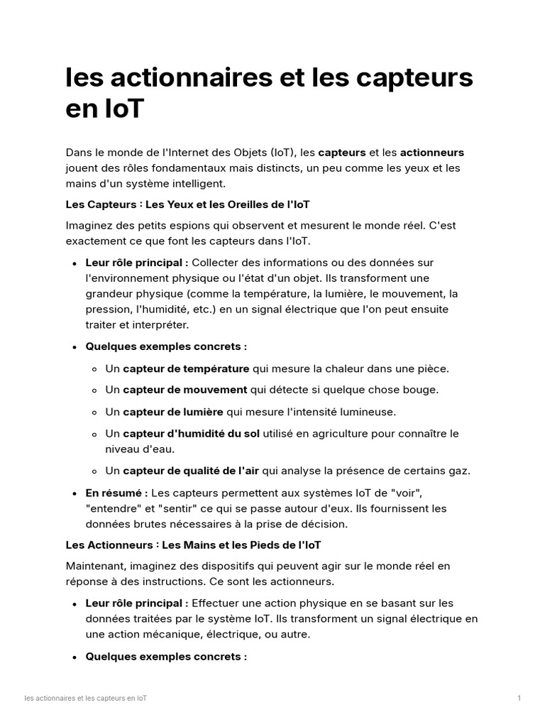 Les Actionnaires Et Les Capteurs en IoT | PDF | Capteur | Internet des ...