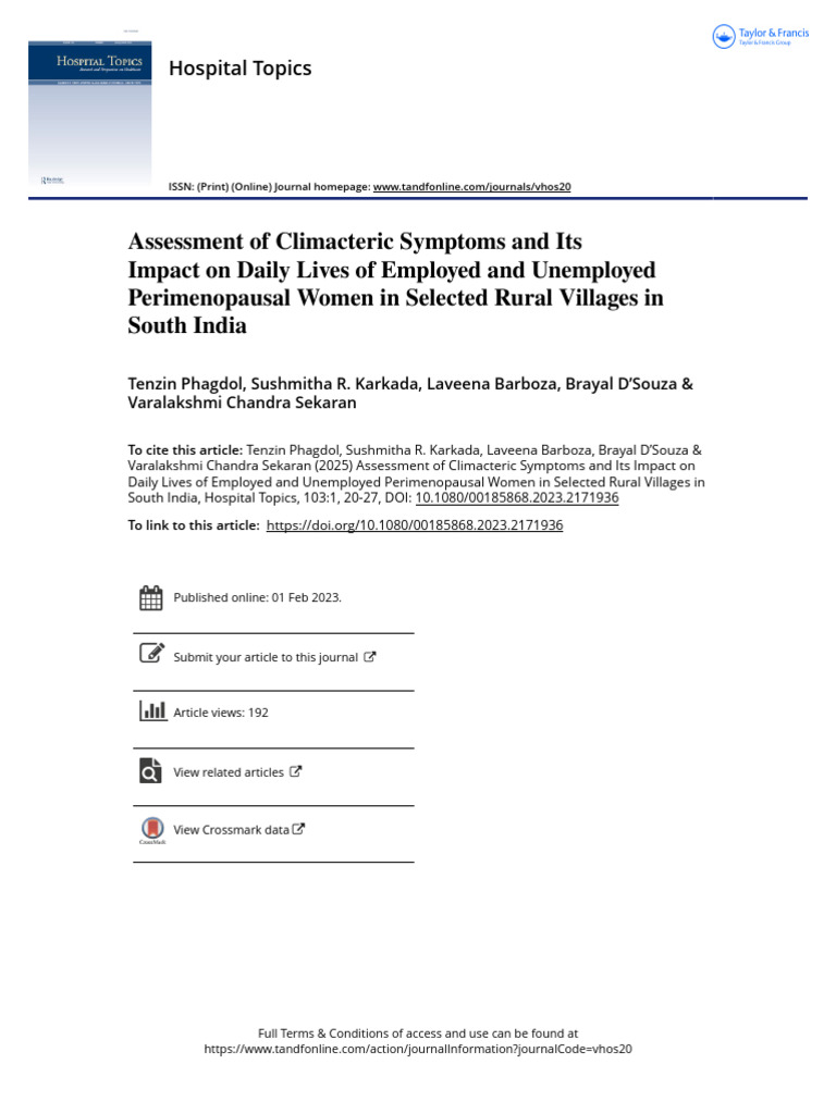 Assessment of Climacteric Symptoms and Its Impact On Daily Lives of ...