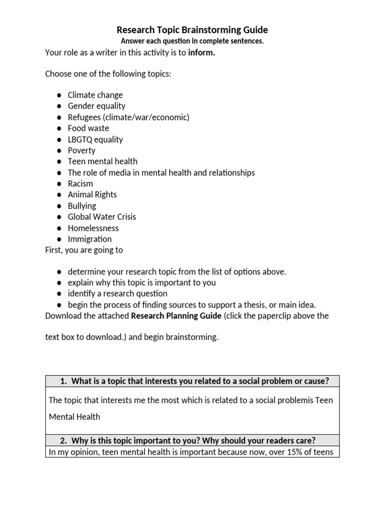 Research+Planning+Guide+ (1) 3 | PDF | Adolescence | Mental Health