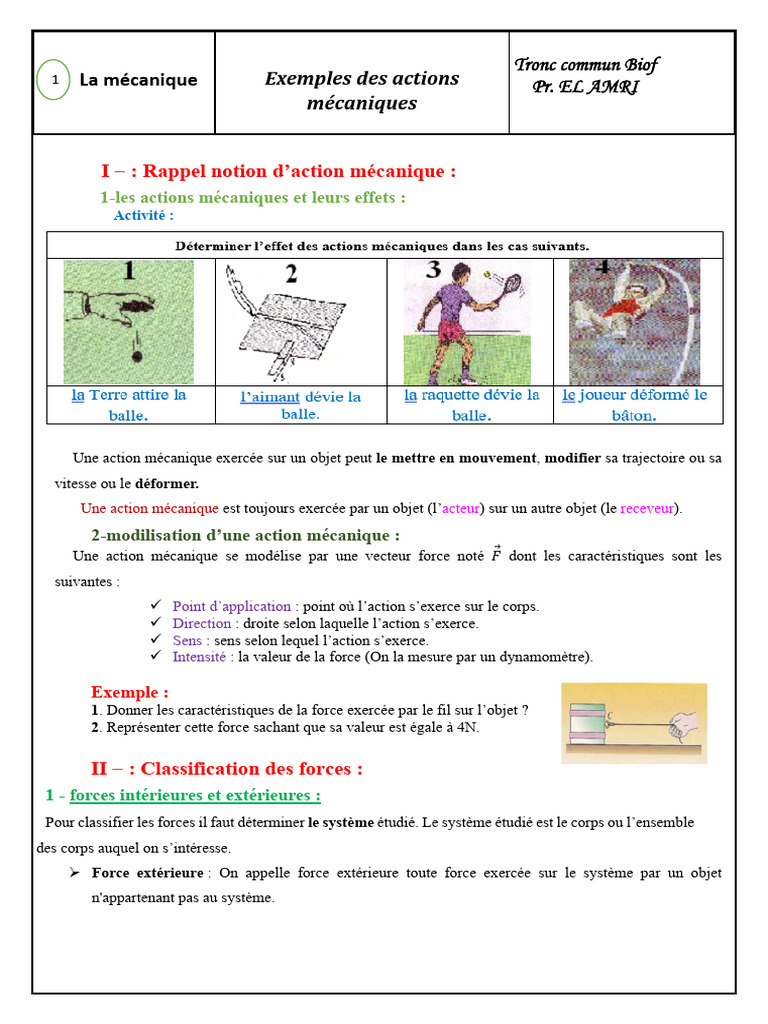 Exemples d'actions mécaniques tronc commun | PDF | Obliger | Pascal (Unité)
