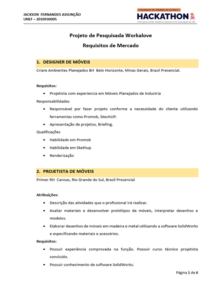 Vagas para Projetistas de Móveis Brasil | PDF | Esboço | Qualidade ...