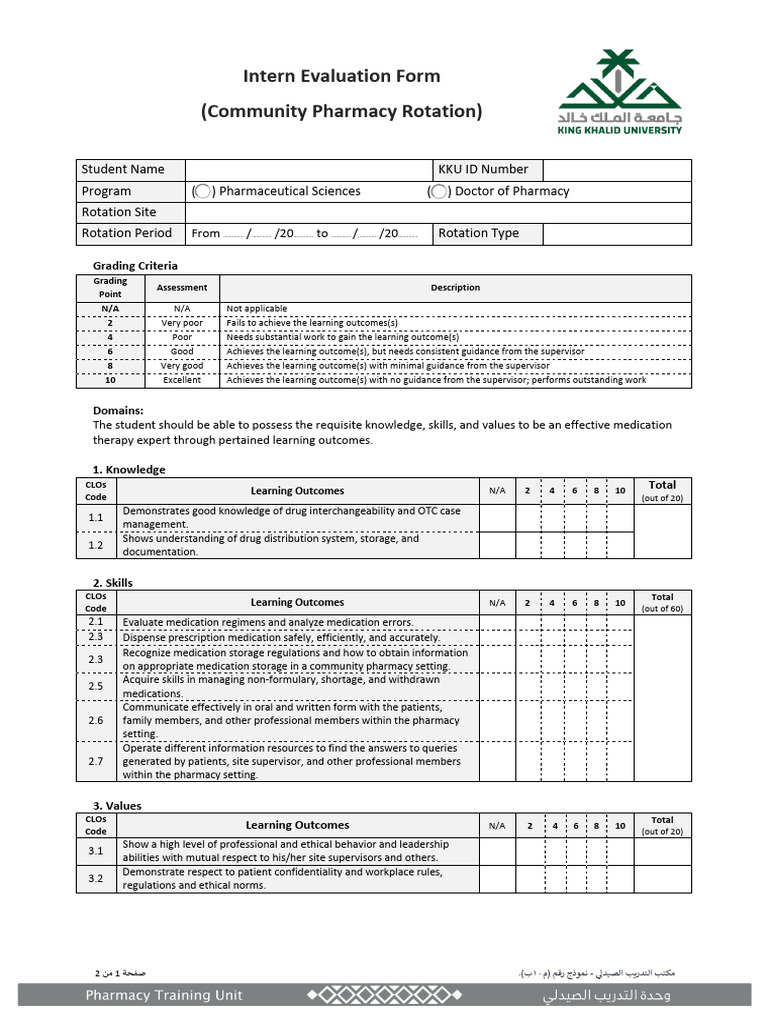 Form m10b - Intern Evaluation (Community Pharmacy) - V461 | PDF ...