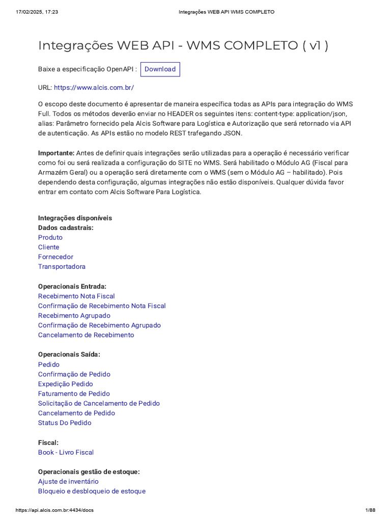 Integrações API para WMS Alcis | PDF | Rede mundial de computadores ...