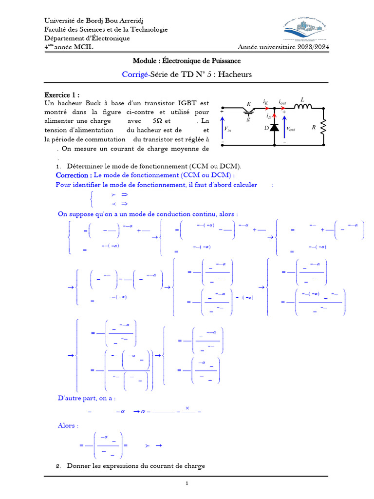 Corrigé TD Électronique de Puissance | PDF | Ingénierie informatique ...