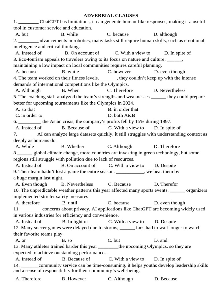 Bản sao của 3. ADVERBIAL CLAUSES | PDF | Natural Environment