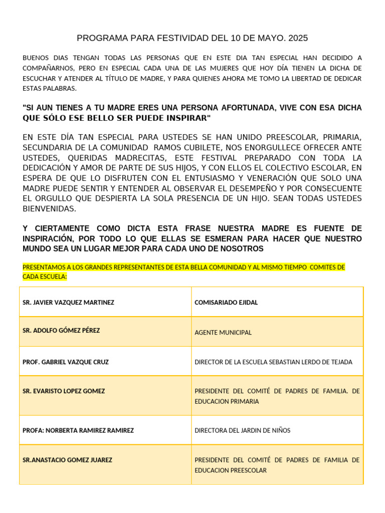 Programa de Clausura 10 de Mayo 2025 | PDF | Amor | Relaciones ...
