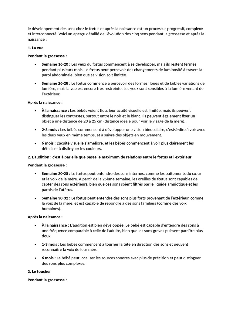 D veloppement Sensoriel Du F tus PDF Go t Nourrisson
