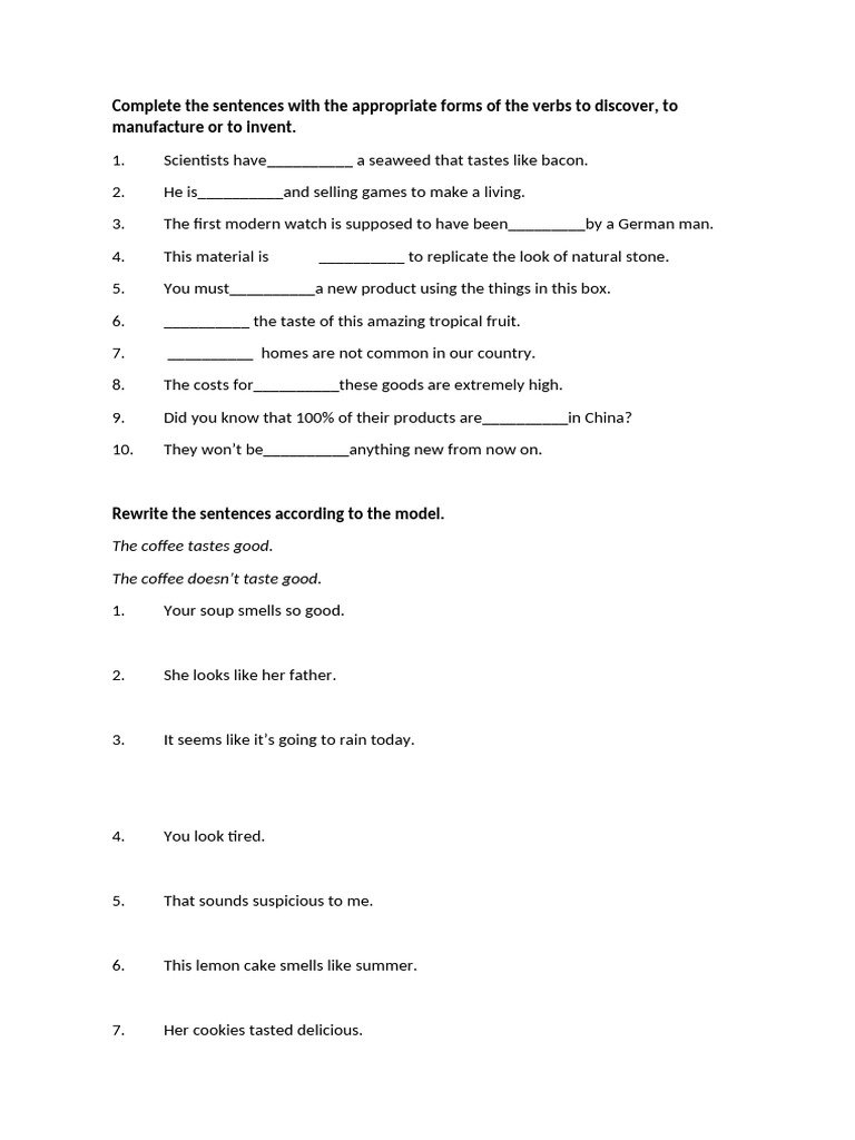 Complete The Sentences With The Appropriate Forms of The Verbs To ...