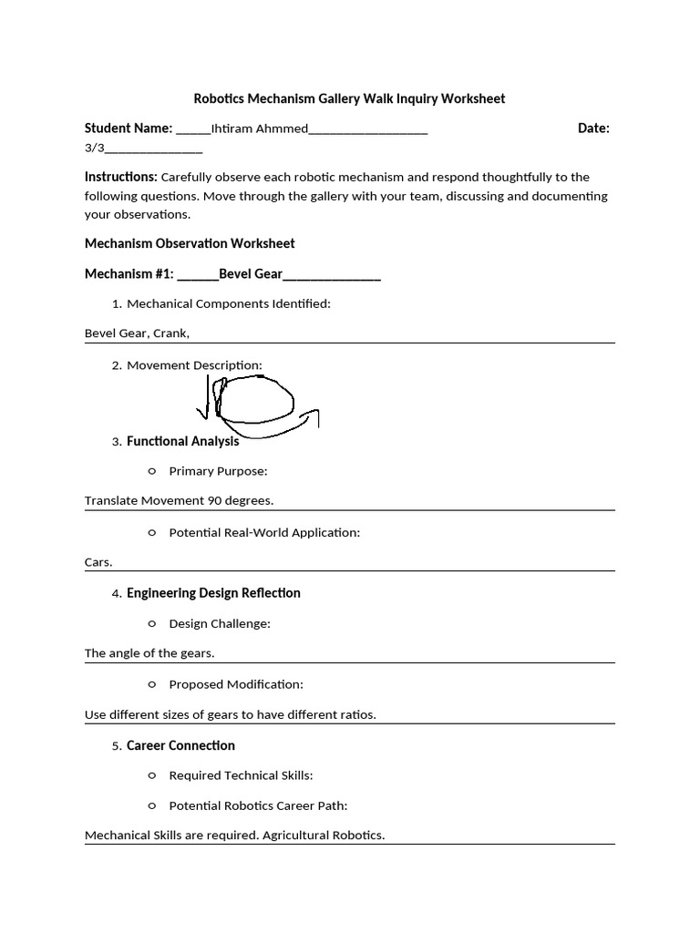 Robotics Mechanism Inquiry Worksheet | PDF | Gear | Robotics
