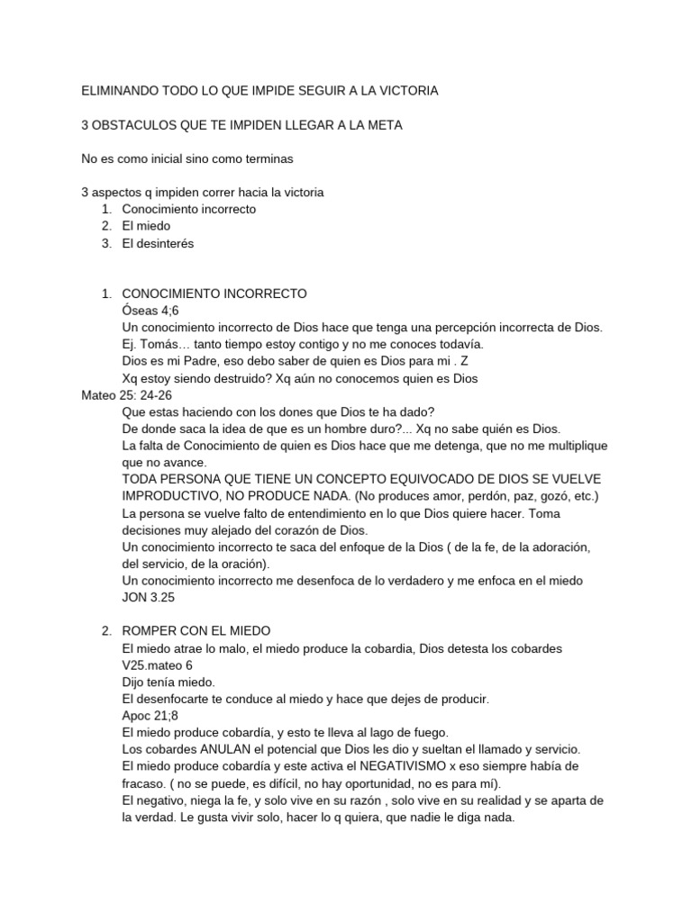 3 Obstaculos Que Te Impiden Llegar A La Meta | PDF | Dios