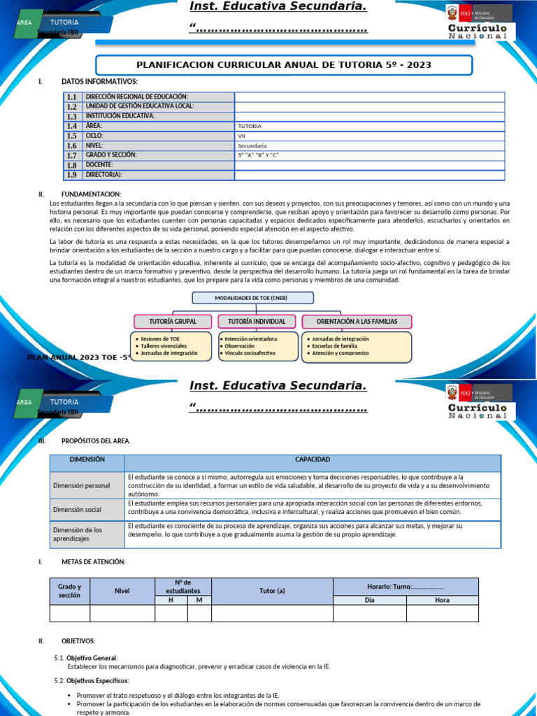 Plan Anual de Tutoría 2023 Secundaria | PDF | Evaluación | Aprendizaje