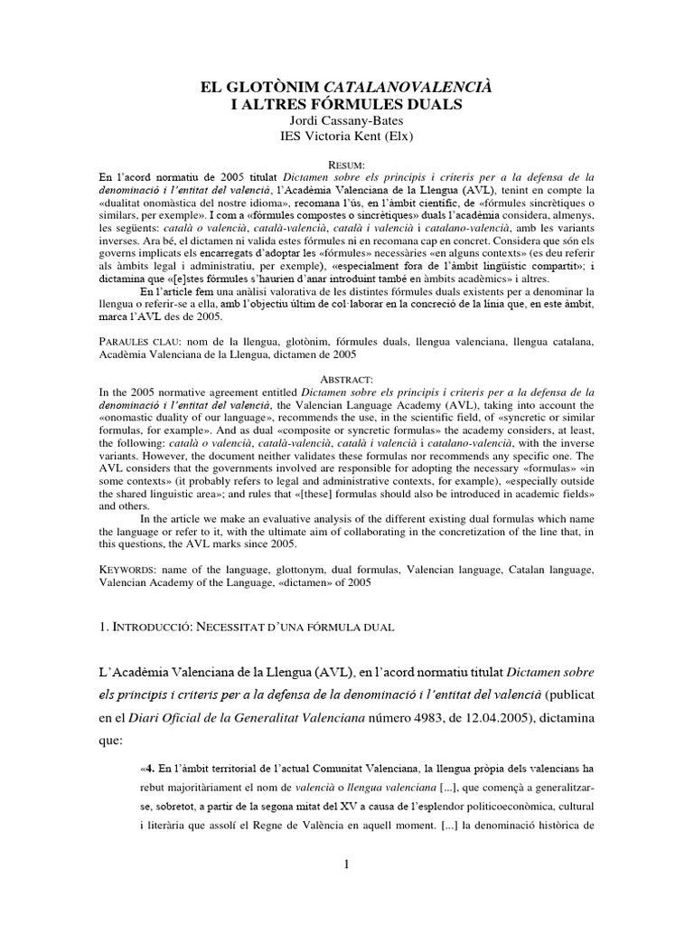 El Glotonim Catalanovalencia I Altres Fo | PDF