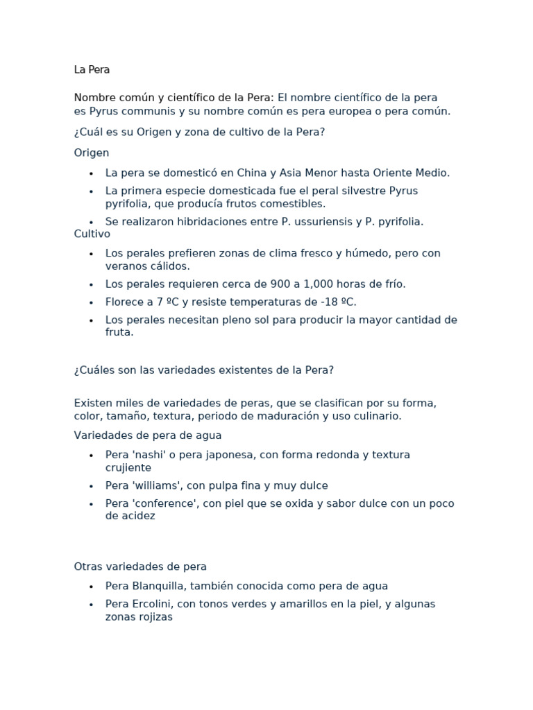 La Pera | PDF | Pera | Nutrientes