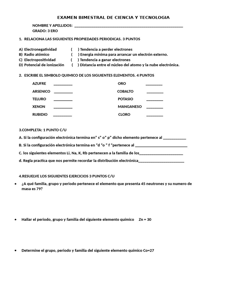 Examen Bimestral de Ciencia y Tecnología | PDF