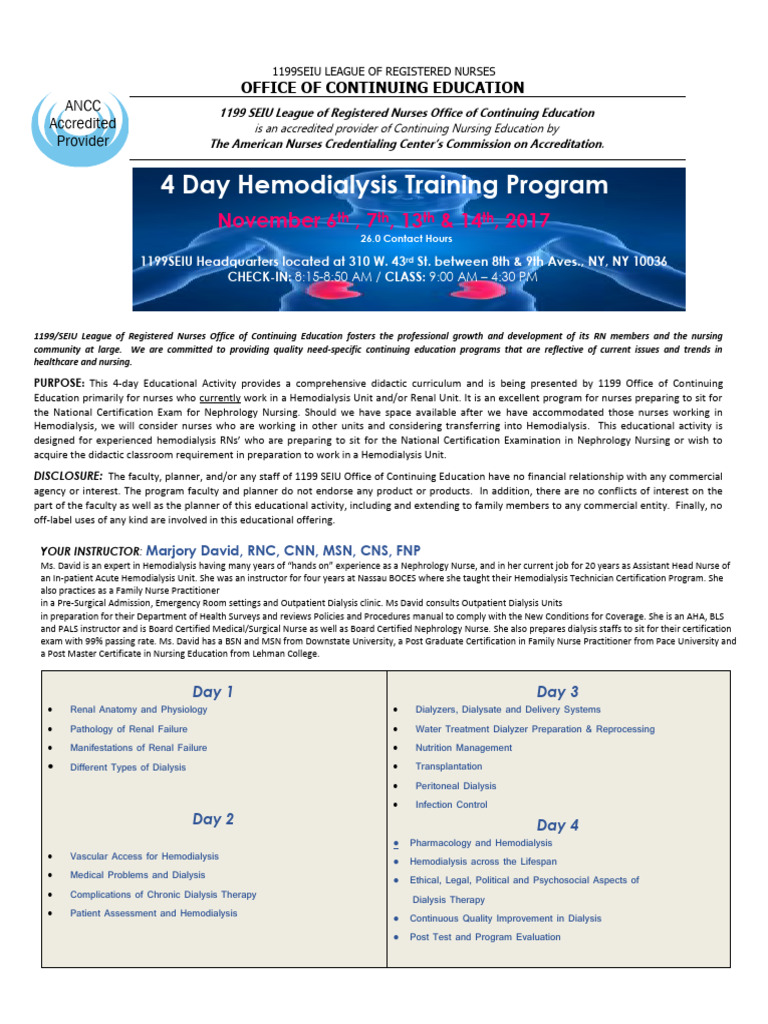 4-Day Hemodialysis Training Course | PDF | Hemodialysis | Fee