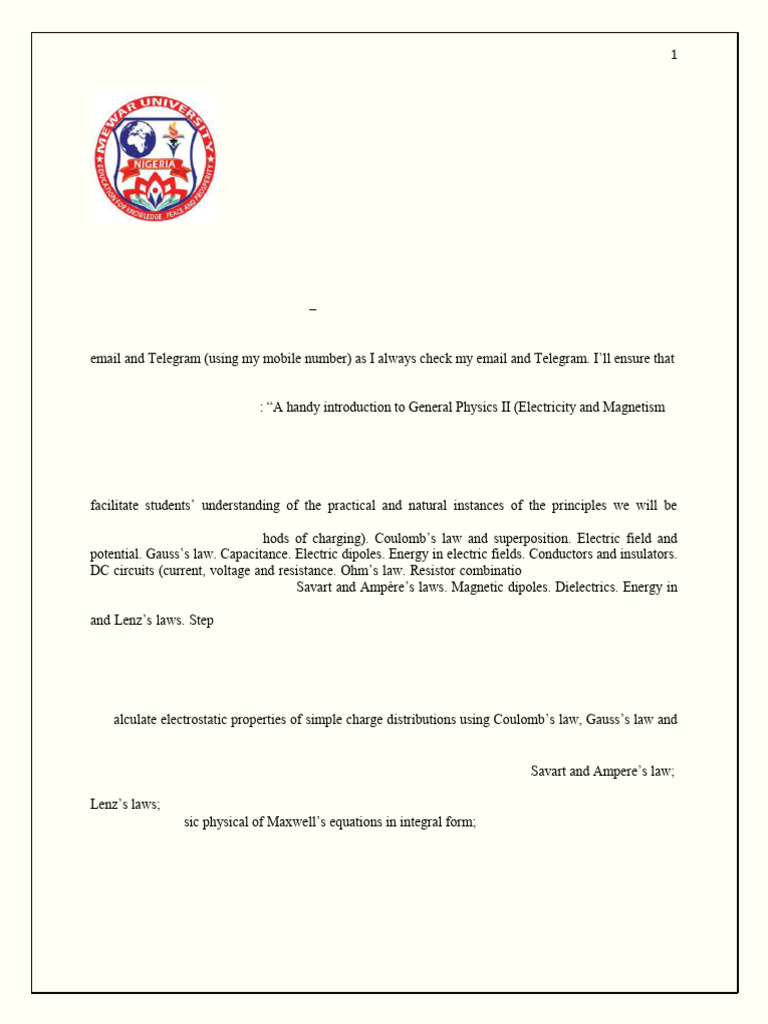 PHY 102: General Physics II Syllabus | PDF | Capacitor ...
