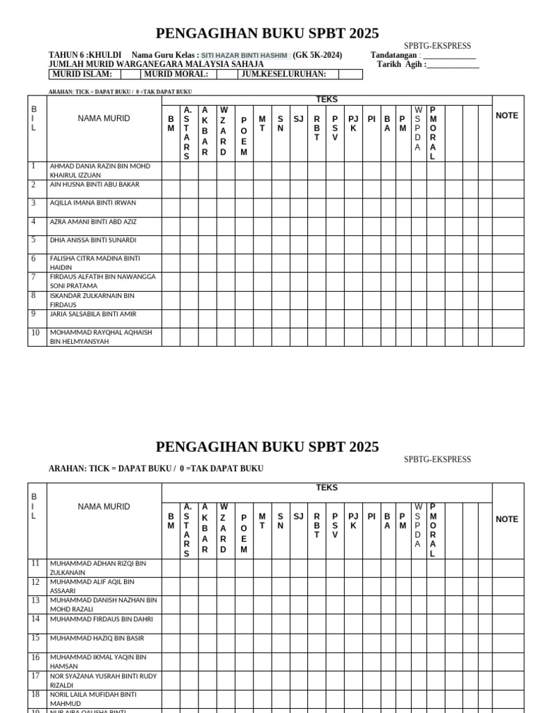 Pengagihan Buku SPBT 2025 | PDF