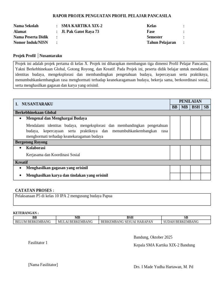 Rapor P5 SMA: Projek Nusantaraku | PDF