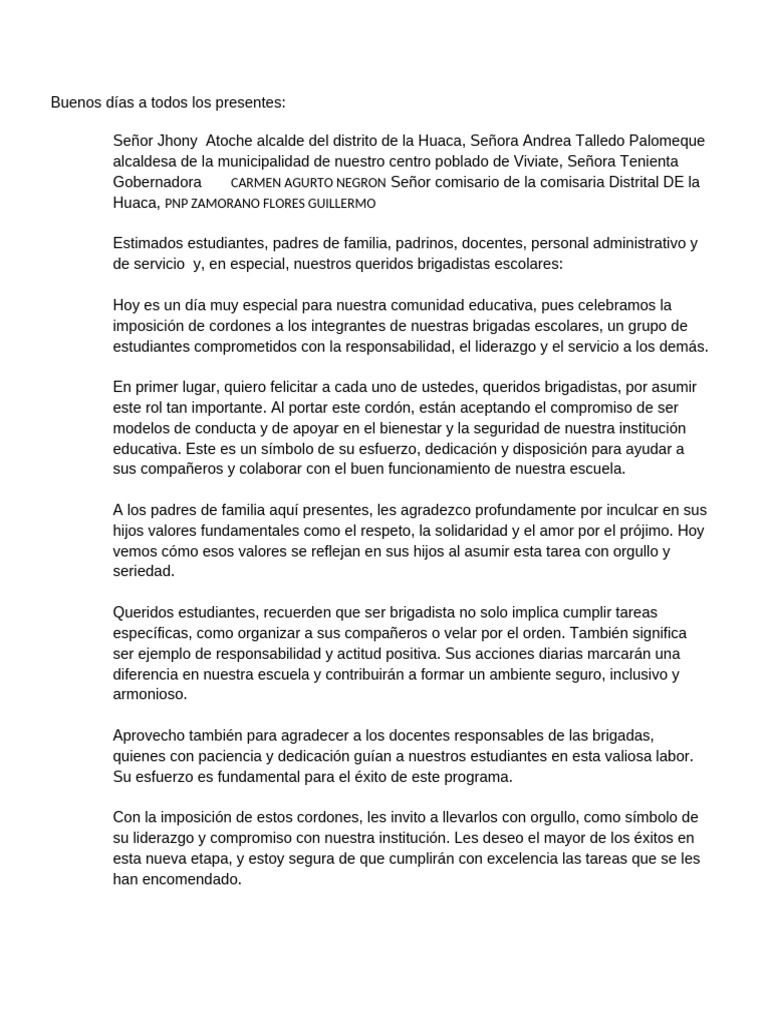 Discurso Directora Imposicion Cordones | PDF