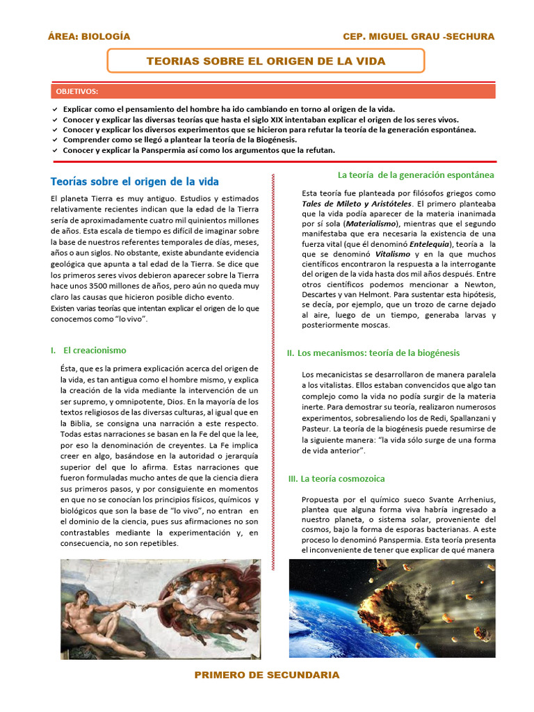 Teorías sobre el Origen de la Vida | PDF | Vida | Teoría