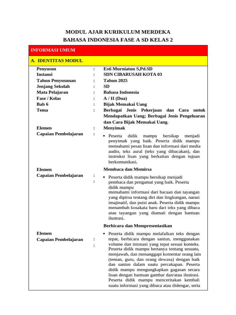 Modul Ajar Kelas 2 Kurikulum Merdeka | PDF