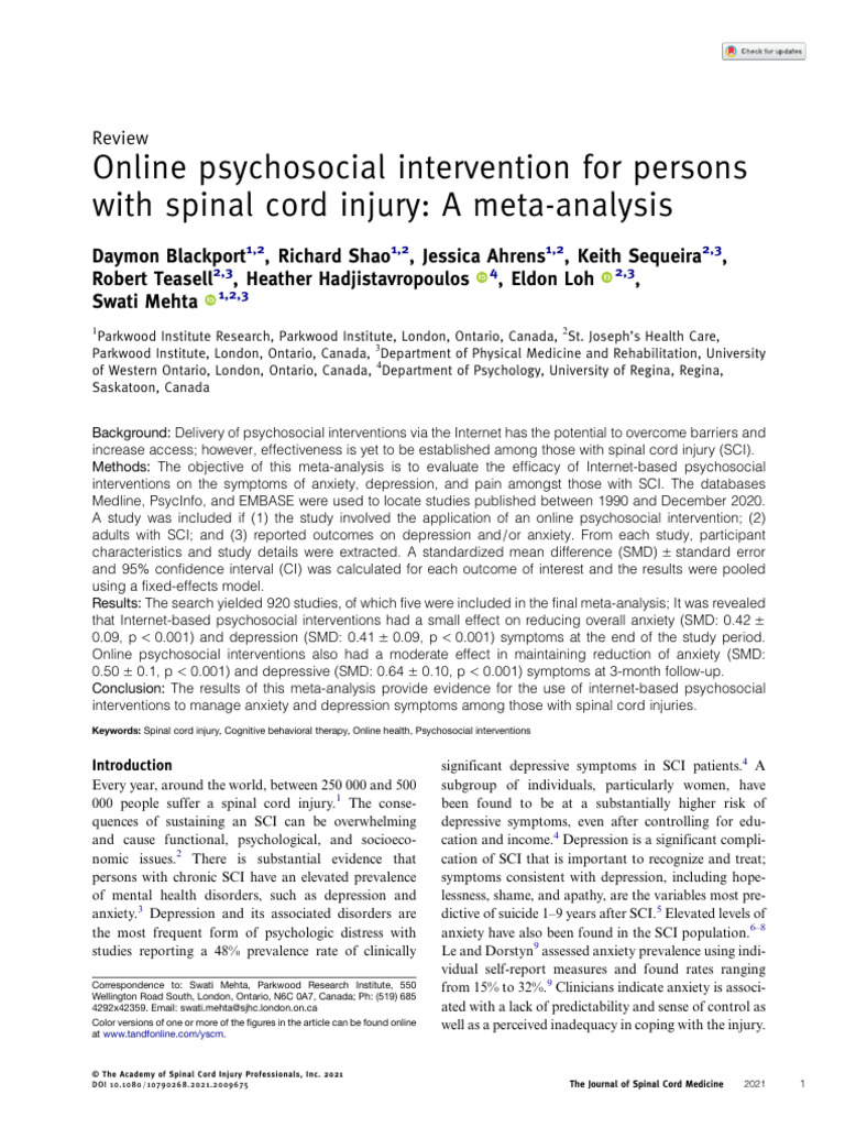 Online Psychosocial Interventions for SCI | PDF | Pain | Mindfulness