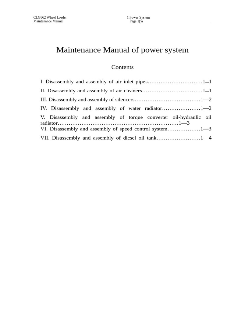 CLG862 Wheel Loader Maintenance Guide | PDF | Screw | Throttle