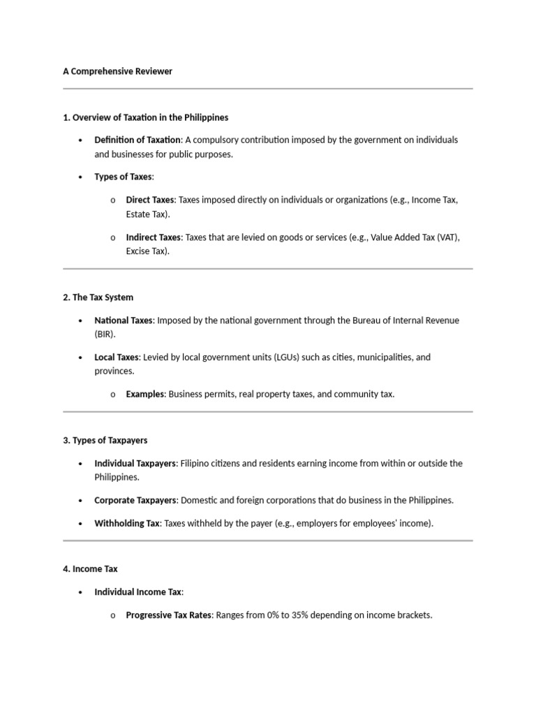 Taxation Overview in the Philippines | PDF | Taxes | Income Tax