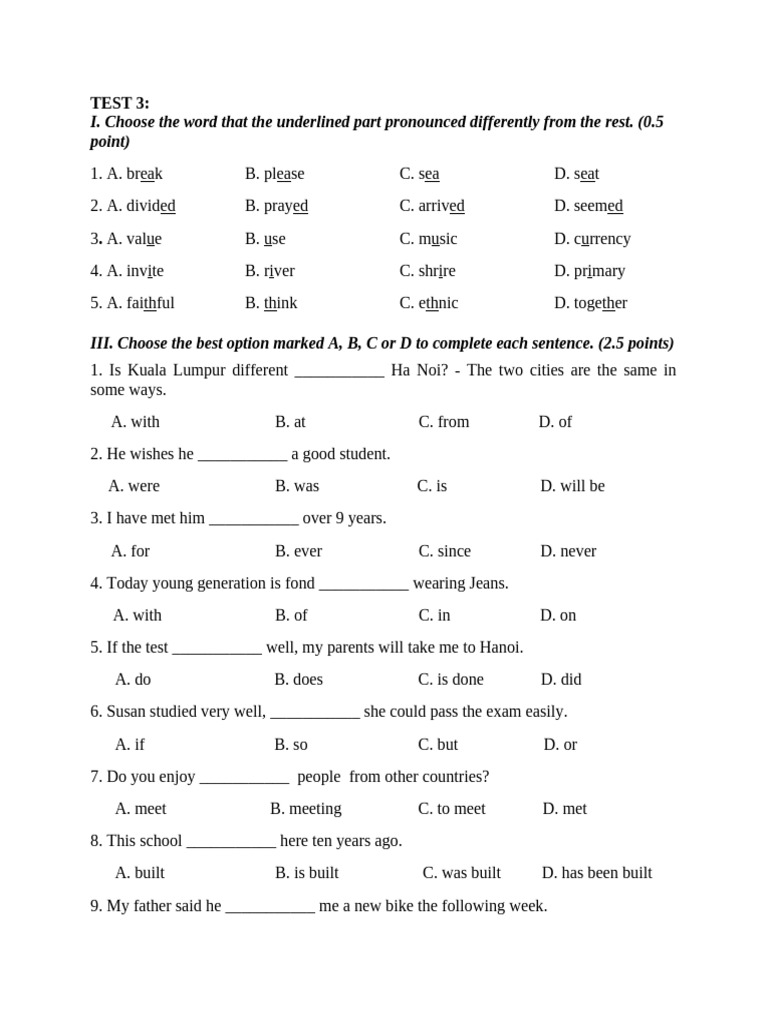 English Language Test Practice | PDF