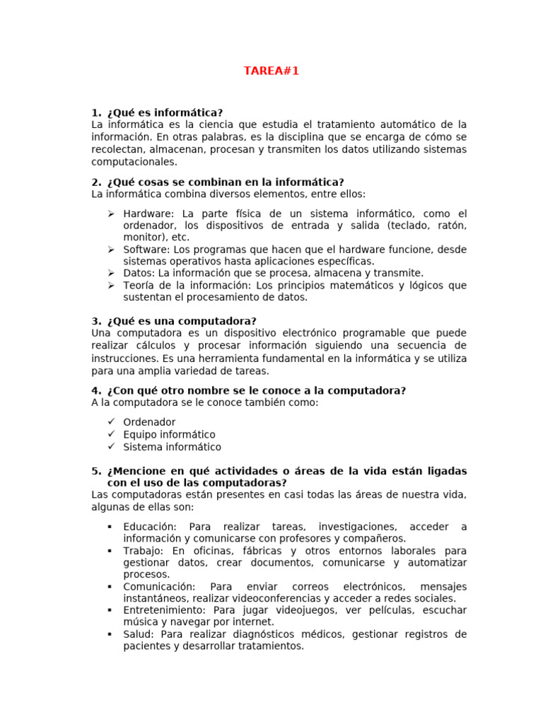 Tarea #1 de Informatica | PDF | Informática | Lenguaje de programación