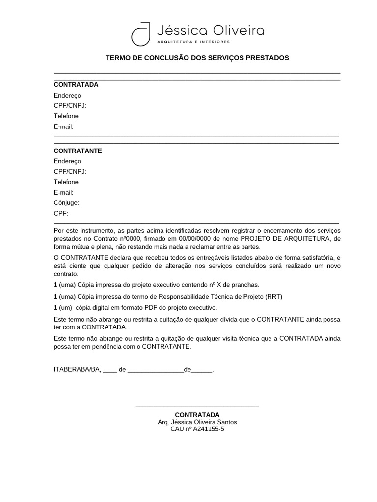 Termo de Conclusão de Serviços Prestados | PDF