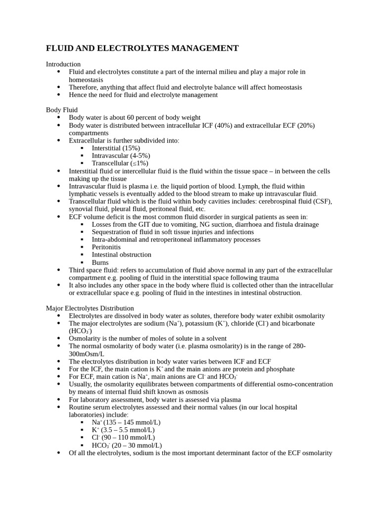 Fluid and Electrolyte Management Guide | PDF | Saline (Medicine ...