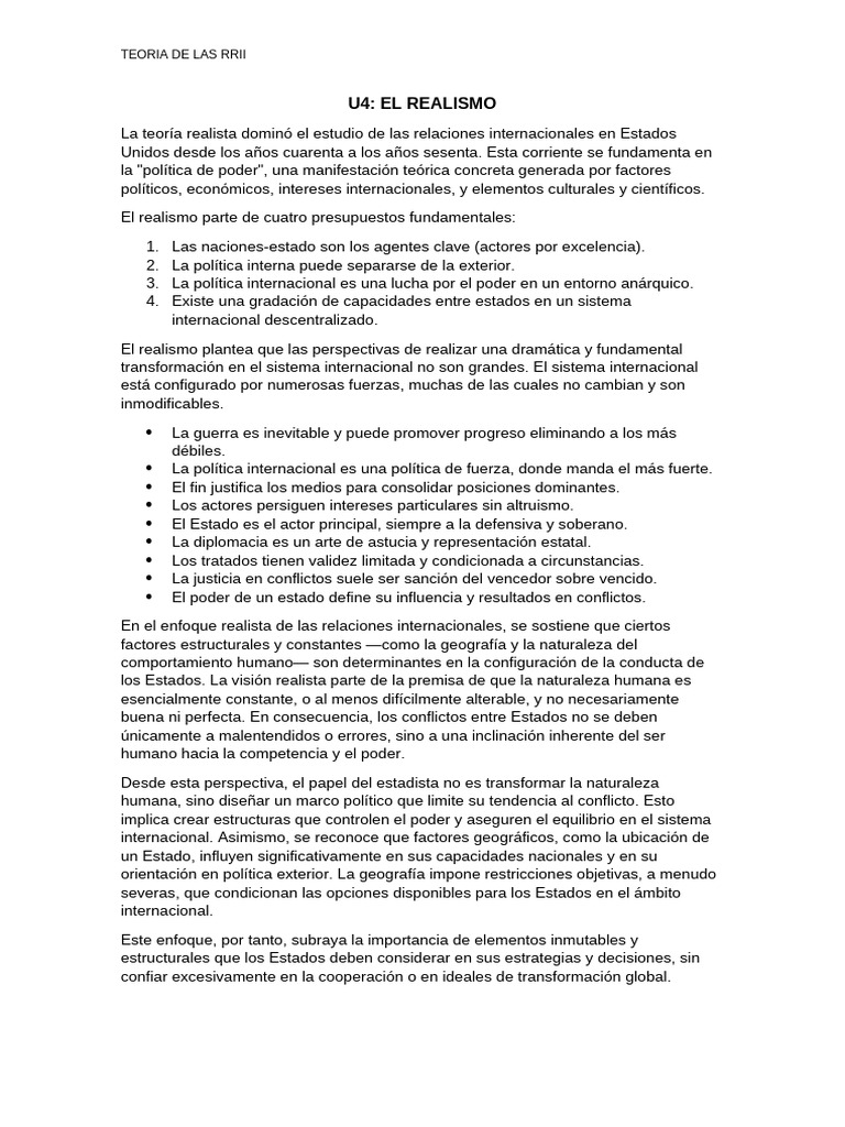 Fundamentos del Realismo en RRII | PDF | Estado (política) | Realismo ...