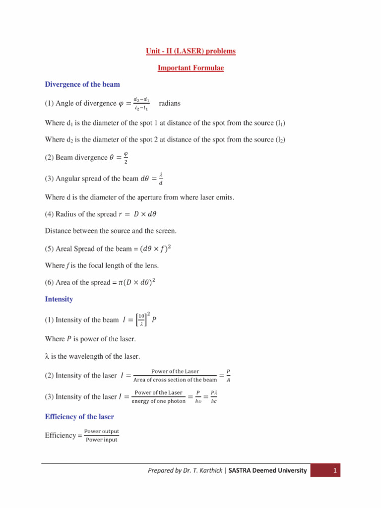 Unit - II Laser Problems | PDF