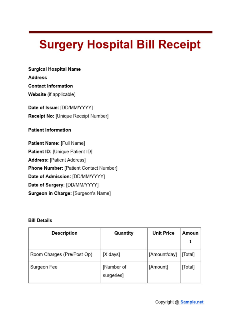 Surgery Hospital Bill Receipt Details | PDF